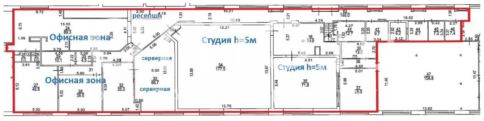 Планировка офиса 1019.13 м², 4 этаж, Бизнес-центр «Интерьер»